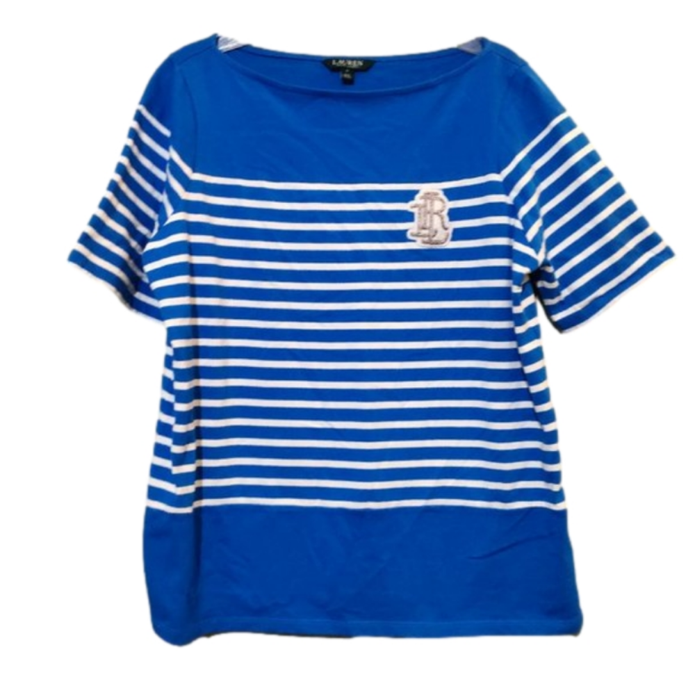 LAUREN by Ralph Lauren Womens Blue White Stripe Embroidered Stitched Logo Top 1X